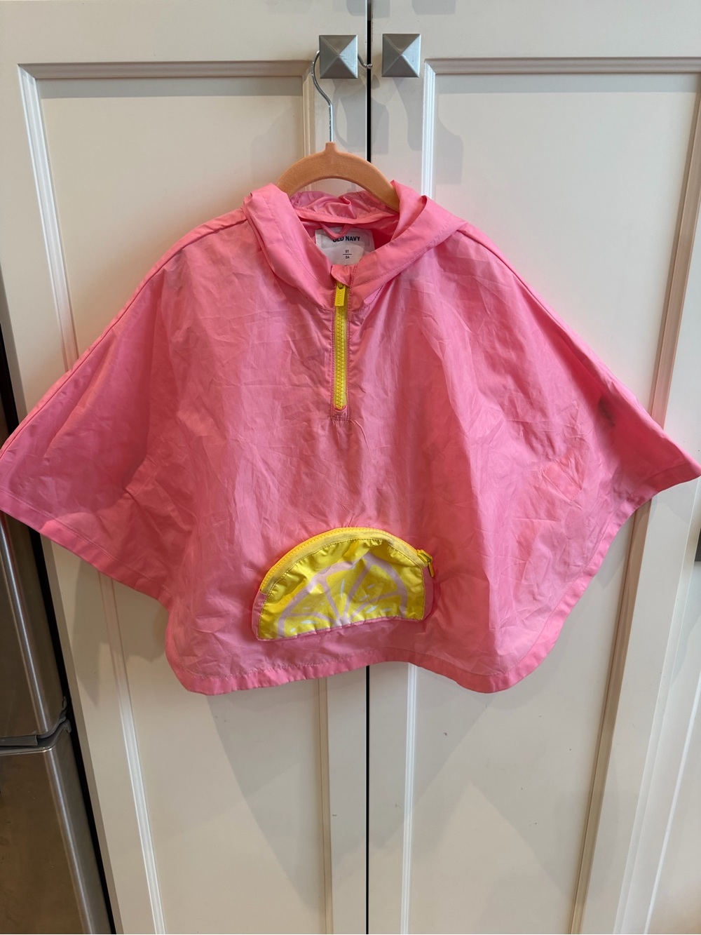 Old Navy 3t Pink Hooded Poncho with Yellow Pocket Accent